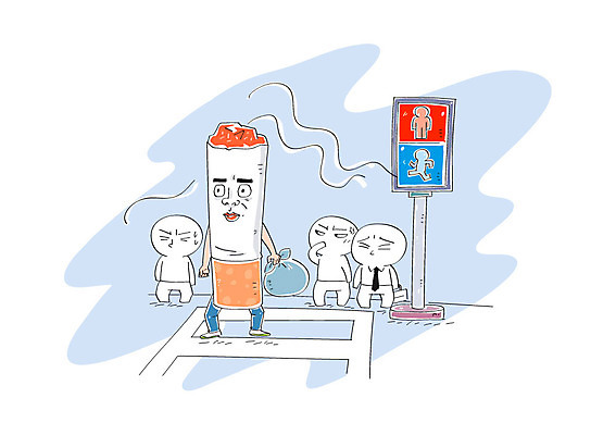 일러스트 사람모양 흡연 담배 횡단보도 신호등 담배꽁초 담배연기 국내일러스트 AI파일 모양 보행로 연기 파일형식 벡터