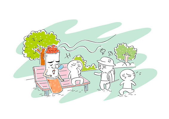 공원 벤치 일러스트 사람모양 흡연 담배 담배꽁초 담배연기 국내일러스트 AI파일 모양 공공시설 의자 연기 파일형식 벡터