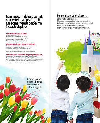 PSD 템플릿 편집 표지디자인 북디자인 출판디자인 기념일 내지 어린이 리플렛 2단접지 북커버 소년 팜플렛 상반신 두명 뒷모습 친구 손잡기 놀이공원 튤립 가리킴 어린이날 대관람차 이미지템플릿 남자 꽃 뷰포인트 관계 모션 사람 손짓 이벤트 테마파크 놀이기구 파일형식