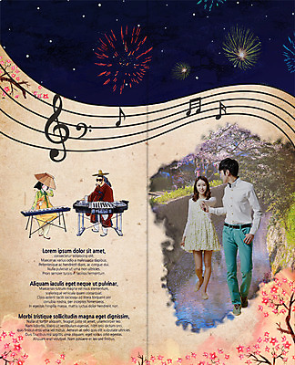 전신 PSD 템플릿 편집 한국전통 표지디자인 북디자인 커플 출판디자인 여자 남자 꽃 내지 악기 리플렛 연주 2단접지 북커버 음표 문화예술 불꽃놀이 국악 서기 앉기 팜플렛 여러명 20대 성인 손잡기 공연 한국인 나뭇가지 건반 건반악기 높은음자리표 한복 퓨전 오선지 이미지템플릿 나무 식물 전통 기호 음악 다수 관계 모션 놀이 한국 사람 동양인 이벤트 청년 전통의상 악보 오선 파일형식