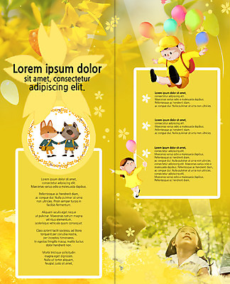 PSD 동물 템플릿 편집 표지디자인 북디자인 출판디자인 여자 남자 꽃 내지 어린이 리플렛 2단접지 북커버 소녀 소년 팜플렛 여러명 친구 축제 봄 한국인 올려보기 개나리 여우 풍선 너구리 이미지템플릿 식물 계절 다수 포유류 관계 모션 사람 동양인 파일형식