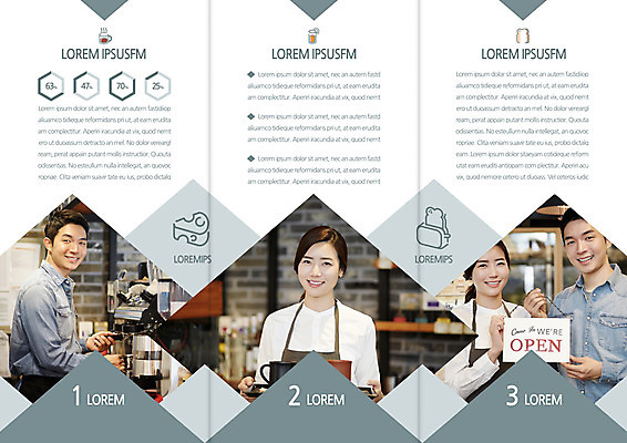 템플릿 편집 표지디자인 북디자인 출판디자인 여자 남자 내지 커피 리플렛 북커버 3단접지 그래프 웃음 팜플렛 여러명 상반신 20대 성인 카페 한국인 오픈 퍼센트 커피메이커 창업 서빙 이미지템플릿 AI파일 음료 다수 표정 사람 동양인 청년 상점 특수기호 자영업 커피용품 파일형식 벡터