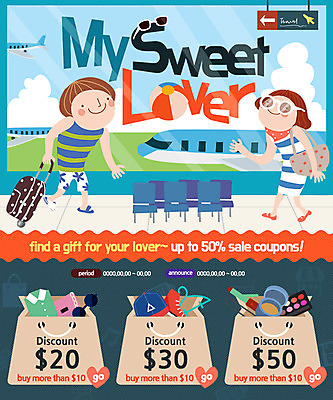 PSD 템플릿 커플 여자 남자 웹템플릿 비행기 이벤트페이지 이벤트 성인 두명 캐리어 신혼여행 할인쿠폰 이미지템플릿 결혼 관계 항공교통 대중교통 사람 여행가방 쿠폰 페이지 파일형식