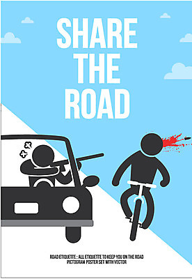 포스터 도로 일러스트 자동차 사람모양 두명 픽토그램 자전거 총 예절 교통사고 살인 로드에티켓 국내일러스트 AI파일 모양 길 무기 육상교통 교통시설 사람 바이크 범죄 사건 파일형식 벡터