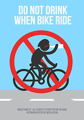 포스터 도로 일러스트 술병 사람모양 한명 픽토그램 자전거 금지 예절 음주 로드에티켓 국내일러스트 AI파일 모양 1 길 교통시설 병_용기 주류 사람 바이크 파일형식 벡터