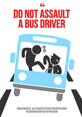 포스터 도로 일러스트 버스 사람모양 두명 픽토그램 예절 버스기사 폭행 로드에티켓 국내일러스트 AI파일 모양 길 육상교통 교통시설 대중교통 사람 폭력 범죄 운전사 파일형식 벡터