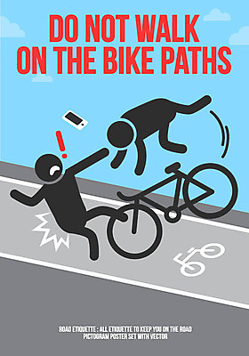 포스터 도로 일러스트 사람모양 두명 스마트폰 픽토그램 자전거 예절 느낌표 접촉사고 로드에티켓 국내일러스트 AI파일 모양 기호 길 교통시설 사람 핸드폰 스마트기기 바이크 사건 파일형식 벡터