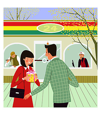 커플 여자 남자 가방 일러스트 여러명 성인 선물상자 라면 편의점 혼자 국내일러스트 AI파일 잡화 음식 다수 관계 선물 사람 상자 상점 면류 파일형식 벡터