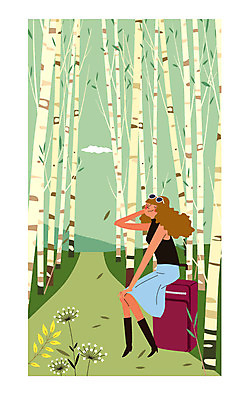 여자 여행 일러스트 한명 성인 캐리어 숲 대나무 안식처 혼자 국내일러스트 AI파일 나무 1 휴식 사람 여행가방 파일형식 벡터