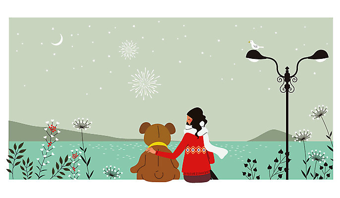 여자 가로등 일러스트 나뭇잎 한명 성인 야외 곰인형 야간 강가 안식처 혼자 국내일러스트 AI파일 자연요소 1 공공시설 인형 잎 휴식 사람 강 파일형식 벡터