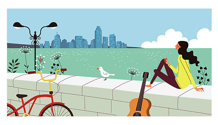 여자 가로등 일러스트 조류 한명 빌딩 성인 자전거 산책 기타 강가 안식처 혼자 국내일러스트 AI파일 동물 1 공공시설 현악기 휴식 사람 건물 강 바이크 파일형식 벡터
