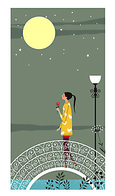 여자 꽃 가로등 일러스트 한명 성인 야외 산책 보름달 다리 야간 안식처 혼자 국내일러스트 AI파일 자연요소 식물 1 공공시설 휴식 사람 신체부위 달 파일형식 벡터