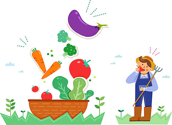 남자 토마토 채소 일러스트 가지 한명 성인 바구니 당근 사과 농부 유기농 국내일러스트 AI파일 직업 1 웰빙 과일 뿌리채소 사람 파일형식 벡터