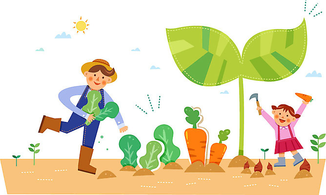 여자 남자 어린이 채소 일러스트 성인 두명 새싹 당근 농부 유기농 고구마 국내일러스트 AI파일 식물 직업 웰빙 뿌리채소 사람 파일형식 벡터
