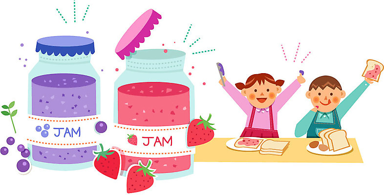 여자 남자 어린이 과일 일러스트 딸기 두명 잼 식빵 유기농 블루베리 국내일러스트 AI파일 웰빙 빵 사람 소스_음식 파일형식 벡터