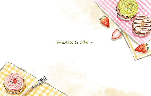 PSD 백그라운드 포크 일러스트 딸기 수채화 사람없음 라이프 도넛 컵케이크 감성 국내일러스트 식기 컨셉 과일 디저트 생활 케이크 파일형식