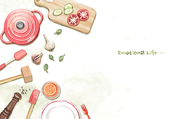 PSD 접시 백그라운드 포크 토마토 일러스트 주방용품 수채화 도마 마늘 사람없음 라이프 냄비 감성 후추통 국내일러스트 식기 생활용품 컨셉 채소 생활 솥 양념통 파일형식