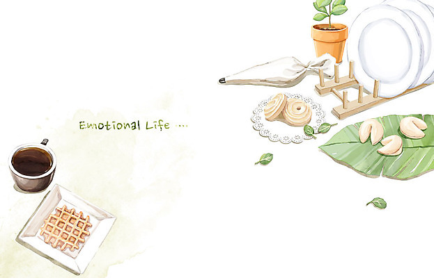 PSD 접시 화분 백그라운드 일러스트 수채화 사람없음 라이프 커피잔 감성 와플 짤주머니 포춘쿠키 국내일러스트 식기 커피 컨셉 디저트 잔 생활 쿠키 제빵도구 파일형식