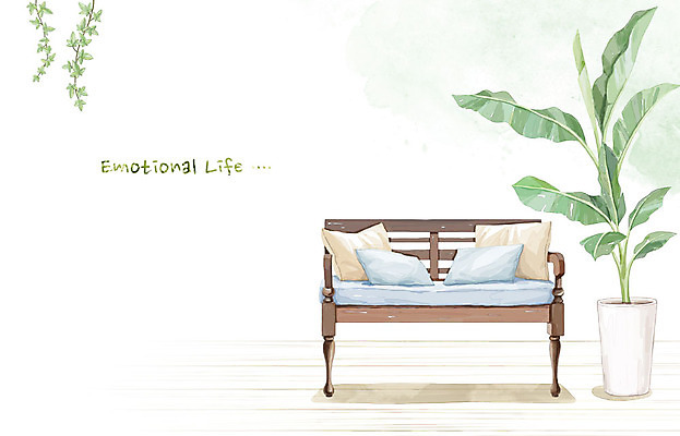 PSD 식물 화분 백그라운드 쿠션 일러스트 수채화 사람없음 라이프 소파 감성 국내일러스트 컨셉 의자 생활 파일형식