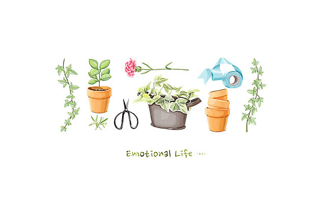 PSD 식물 꽃 리본 화분 백그라운드 일러스트 수채화 가위 사람없음 라이프 원예 감성 국내일러스트 컨셉 문구용품 취미 생활 파일형식