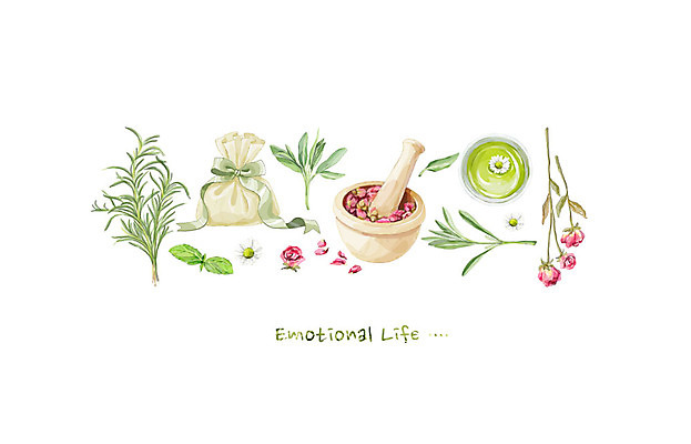 PSD 꽃 리본 백그라운드 일러스트 수채화 사람없음 라이프 주머니 허브 감성 막자사발 로즈메리 국내일러스트 식물 컨셉 생활 사발 파일형식