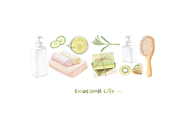 PSD 백그라운드 일러스트 수채화 키위 사람없음 라이프 수건 위생용품 머리빗 비누 감성 국내일러스트 생활용품 컨셉 과일 생활 미용용품 파일형식