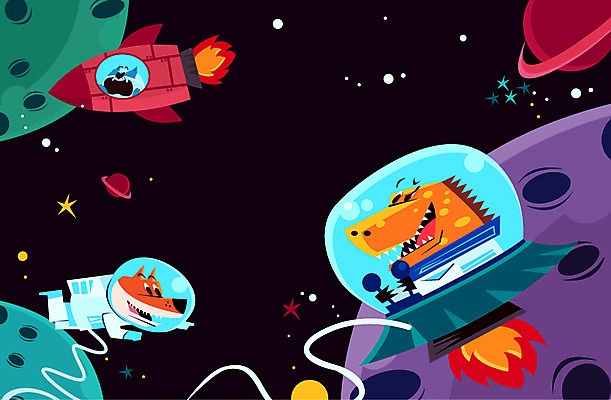 동물 별 일러스트 사람없음 우주 행성 로켓 우주선 여우 우주복 티라노사우루스 프레임일러스트 국내일러스트 AI파일 자연요소 옷 포유류 프레임 육식공룡 파일형식 벡터