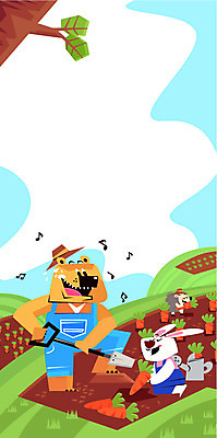 동물 밭 일러스트 곰 사람없음 농사 당근 물뿌리개 토끼 삽 멜빵바지 고슴도치 프레임일러스트 국내일러스트 AI파일 농업 바지 포유류 뿌리채소 프레임 반려동물 멜빵 파일형식 벡터