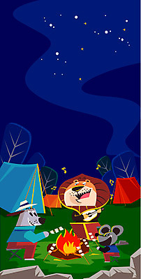 동물 악기 연주 일러스트 텐트 사람없음 야외 캠핑 기타 강아지 야간 사자 모닥불 마시멜로우 프레임일러스트 국내일러스트 AI파일 자연요소 음악 포유류 불 현악기 레저 디저트 프레임 캠핑도구 반려동물 개 파일형식 벡터