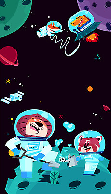 동물 일러스트 사람없음 우주 행성 물뿌리개 사자 삽 우주선 여우 우주복 레서판다 위성기 티라노사우루스 프레임일러스트 국내일러스트 AI파일 옷 포유류 프레임 육식공룡 파일형식 벡터