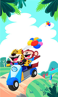 동물 길 일러스트 사람없음 드라이브 오토바이 원숭이 풍선 표범 프레임일러스트 국내일러스트 AI파일 포유류 프레임 바이크 운전 파일형식 벡터