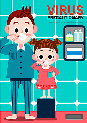 여자 남자 포스터 어린이 일러스트 성인 두명 수건 위생용품 건강관리 잠옷 양치 공익캠페인 바이러스 예방 국내일러스트 AI파일 옷 캠페인 생활용품 건강 관리 사람 청결 파일형식 벡터