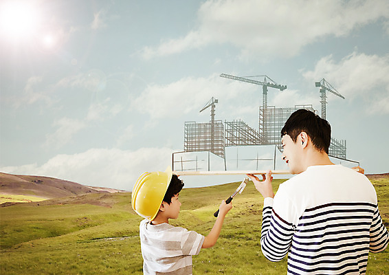 PSD 구름 편집 편집이미지 남자 건축 아들 하늘 소년 상반신 성인 두명 목재 뒷모습 한국인 아빠 망치 안전모 타워크레인 DIY 이미지편집 자연요소 나무 어린이 뷰포인트 재료 가족 사람 동양인 취미 공구 헬멧 안전장비 기중기 파일형식