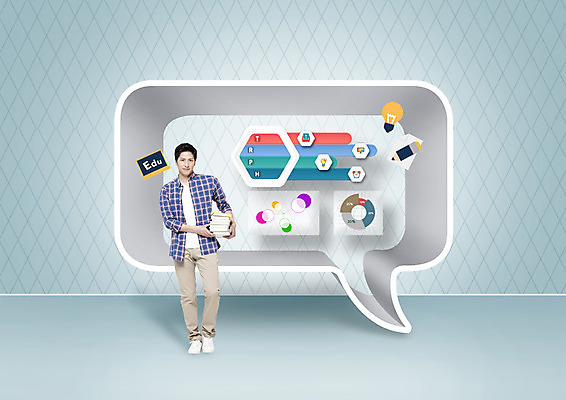 전신 PSD 편집 편집이미지 교육 남자 말풍선 전구 그래프 한명 서기 들기 20대 성인 책 연필 칠판 일본인 이미지편집 외국인 1 모션 학용품 사람 동양인 청년 필기구 파일형식