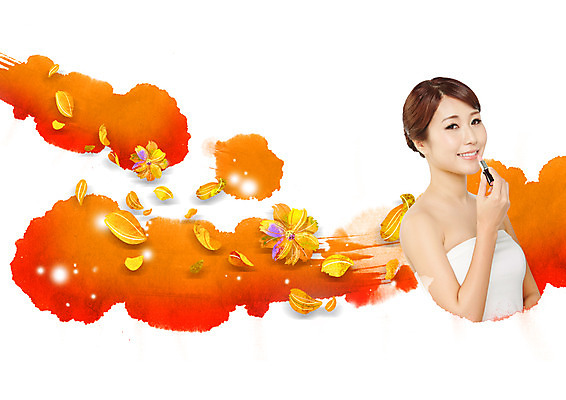 PSD 편집 편집이미지 우먼라이프 여자 꽃잎 캘리그라피 한명 웃음 상반신 20대 성인 화장 뷰티 화장품 립스틱 튜브탑 일본인 바르기 이미지편집 외국인 1 라이프스타일 꽃 상의 모션 표정 사람 동양인 청년 파일형식