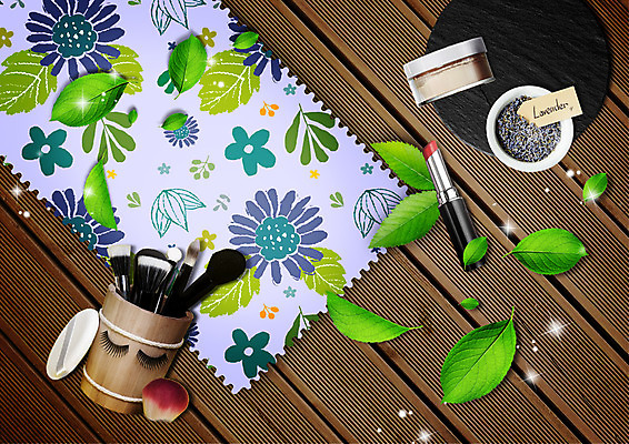 PSD 편집 편집이미지 우먼라이프 꽃 나뭇잎 사람없음 뷰티 라벨 화장품 립스틱 붓 미용용품 마루 퍼프 막자사발 라벤더 인조속눈썹 이미지편집 식물 라이프스타일 잎 바닥 프레임 사발 속눈썹 허브 오브젝트 파일형식