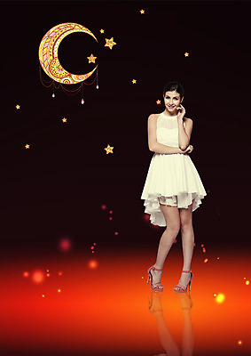 전신 PSD 서양인 편집 편집이미지 우먼라이프 원피스 여자 별 한명 서기 웃음 20대 성인 뷰티 달 하이힐 야간 이미지편집 자연요소 외국인 1 라이프스타일 옷 구두 모션 표정 사람 청년 여성화 파일형식