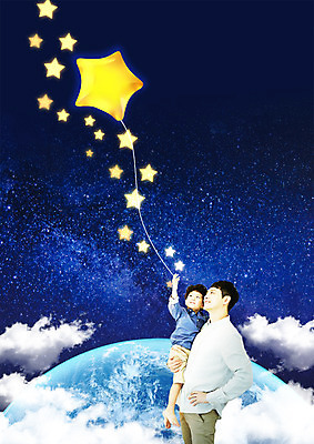 PSD 구름 편집 편집이미지 응시 별 아들 지구 어린이 안기 밤하늘 소년 상반신 성인 두명 한국인 아빠 야간 풍선 이미지편집 자연요소 시선 남자 가족 모션 하늘 사람 동양인 파일형식