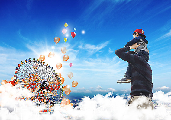 PSD 구름 편집 편집이미지 모자 아들 어린이 가족 하늘 소년 상반신 성인 두명 뒷모습 목말 아빠 대관람차 풍선 이미지편집 자연요소 잡화 남자 뷰포인트 관계 모션 사람 놀이기구 파일형식