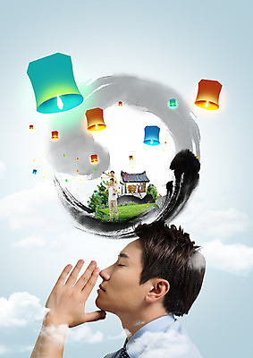 PSD 구름 편집 편집이미지 남자 어린이 여행 붓터치 한국 상반신 성인 옆모습 세명 눈감음 한국인 기도 목말 국내여행 풍등 이미지편집 자연요소 아시아 뷰포인트 모션 조명 사람 동양인 파일형식