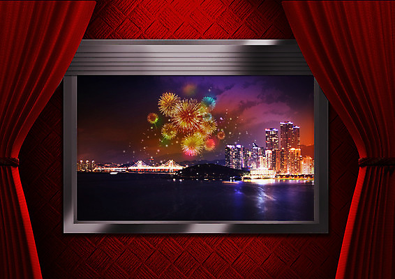 PSD 편집 편집이미지 여행 야경 창문 불꽃놀이 빌딩 사람없음 강 도시 커튼 가교 이미지편집 건축물 놀이 건물 야간 파일형식 풍경_경치