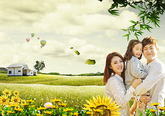 PSD 구름 편집 편집이미지 여자 남자 꽃 딸 여행 가족 안기 하늘 엄마 나뭇잎 가족여행 주택 소녀 초원 상반신 성인 옆모습 세명 한국인 열기구 아빠 이미지편집 자연요소 식물 어린이 뷰포인트 잎 관계 항공교통 모션 사람 동양인 건물 파일형식