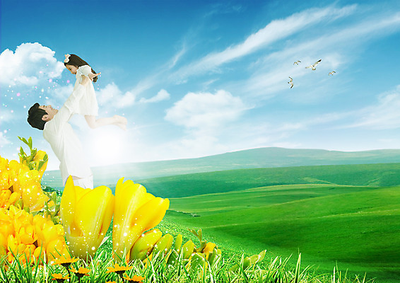 PSD 구름 편집 편집이미지 여자 남자 꽃 딸 여행 가족 안기 가족여행 소녀 초원 상반신 성인 두명 옆모습 마주보기 한국인 아빠 부녀 이미지편집 자연요소 식물 어린이 뷰포인트 관계 모션 사람 동양인 파일형식