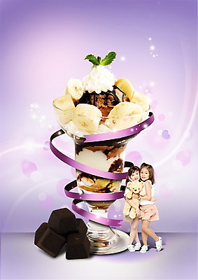 전신 PSD 서양인 편집 편집이미지 리본 아이스크림 바나나 서기 소녀 두명 컵 친구 초콜릿 곰인형 허브 파르페 초코시럽 이미지편집 외국인 식물 식기 여자 어린이 인형 과일 관계 모션 디저트 사람 시럽 파일형식