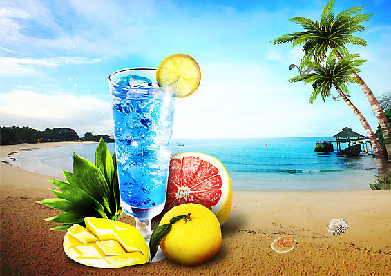 PSD 구름 편집 편집이미지 음료 음식 하늘 조개 나뭇잎 해변 사람없음 컵 야자수 얼음 레몬 자몽 망고 트로피컬아트 이미지편집 자연요소 나무 식기 바다 잎 과일 어패류 열대과일 그림 파일형식