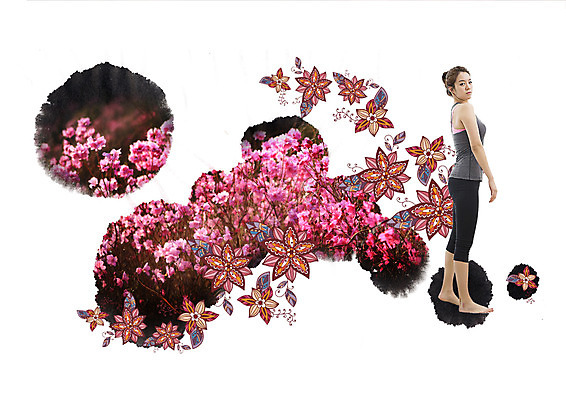 전신 PSD 편집 편집이미지 여자 요가 한명 서기 20대 성인 옆모습 운동복 운동 스트레칭 한국인 철쭉 이미지편집 1 웰빙 옷 꽃 뷰포인트 모션 건강 사람 동양인 청년 파일형식