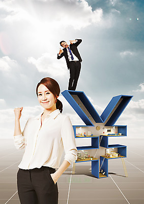 전신 PSD 구름 편집 편집이미지 여자 남자 사다리 하늘 서기 웃음 손짓 상반신 성인 두명 30대 금융 파이팅 주먹 한국인 최고 비즈니스맨 비즈니스우먼 화폐기호 엔 이미지편집 자연요소 기호 돈 비즈니스 모션 표정 사람 동양인 장년 경제 도구 직장인 화폐 파일형식