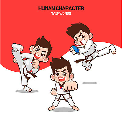 전신 남자 어린이 일러스트 세명 킥 태권도 태권도복 태권도캐릭터 일러캐릭터 AI파일 캐릭터 모션 도복 사람 격투기 파일형식 벡터