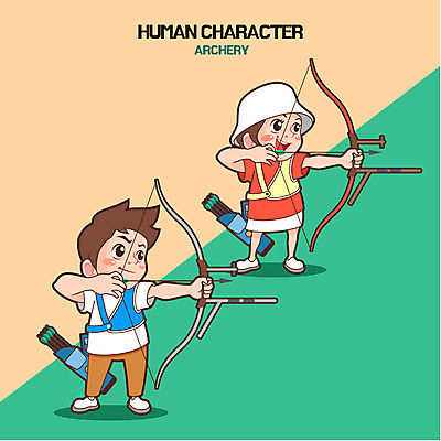 전신 여자 남자 일러스트 화살 성인 두명 활 양궁 국내일러스트 AI파일 스포츠 사람 파일형식 벡터
