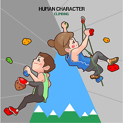 전신 여자 남자 밧줄 일러스트 산 성인 두명 암벽등반 클라이밍 국내일러스트 AI파일 줄 사람 등산 등반 파일형식 벡터